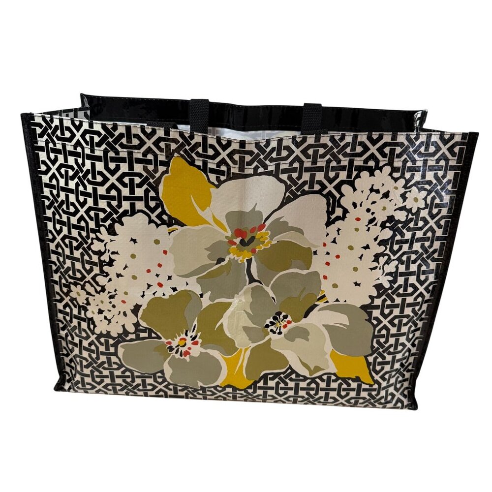 Vera Bradley Dogwood Reusable Shopping Market Tote Bag Floral Scottie Dog Pocket - Picture 2 of 7